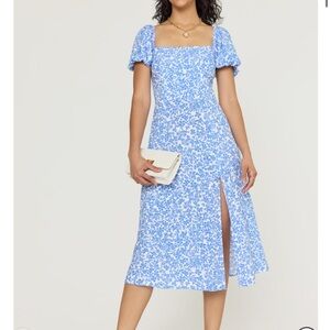 Francesca's Collections Blue and White Floral Midi Dress